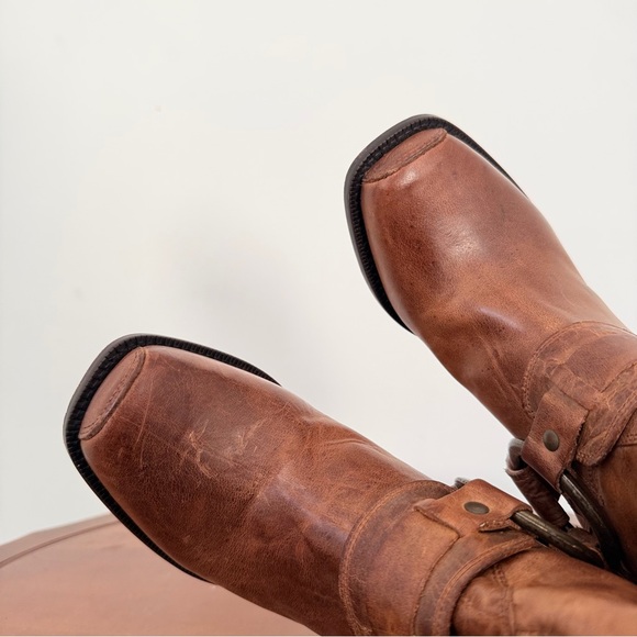 Justin Brown Tan Harness Moto Western Cowgirl Heeled Tall Boots | 7.5 - Picture 5 of 10